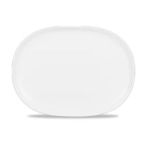 An image of Alchemy Fine China Moonstone Oval Plate White 14.22 x 19.05cm5.6 x 7.5″