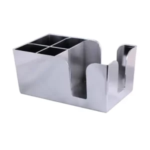 a silver/chrome bar caddy