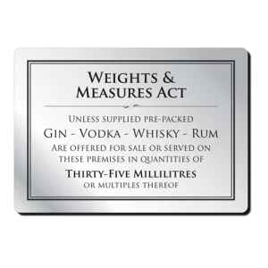 An image of Mileta Weights & Measures Act Notice 35ml Framed A5 21 x 14.8cm