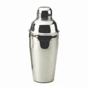 stainless steel cocktail shaker in silver