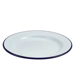 GenWare Enamel Wide Rim Plate White & Blue