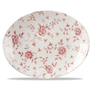 An image of a Churchill Super Vitrified Vintage Prints Cranberry Rose Chintz Oval Plate 31.7cm