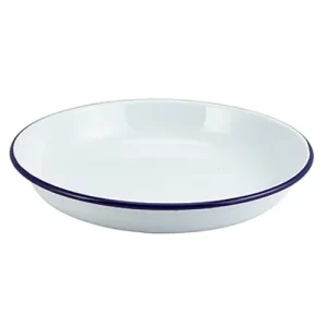 GenWare Enamel Rice/Pasta Plate White & Blue