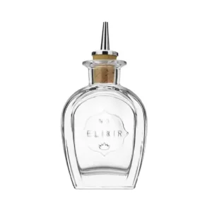 clear elixir bottle with pourer