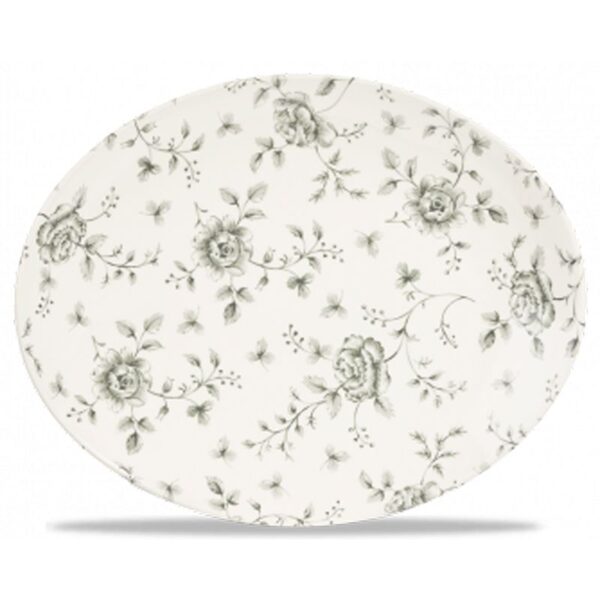 Grey Rose Chintz Oval Plate 12.5"