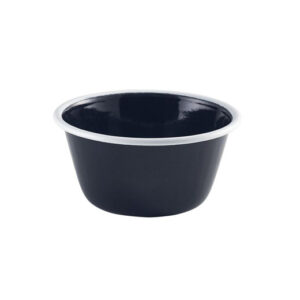 Enamel Deep Pie Dish Black with White Rim 12cm