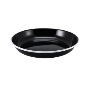 Enamel Rice/Pasta Plate Black with White Rim 20cm