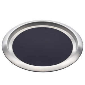 Stainless Steel Non-Slip Round Tray 14" Silver & Black