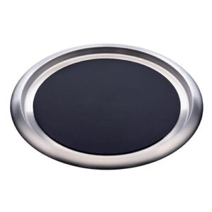 Stainless Steel Non-Slip Round Tray 16" Silver & Black