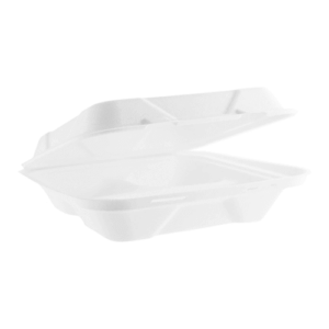 9in square 3-comp bagasse lunch box