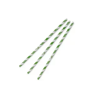 An image of Vegware Standard 6mm Paper Straws Green Stripe 20cm