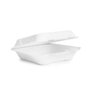 8in square source-reduced bagasse lunch box