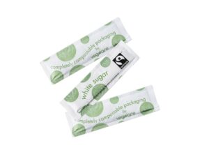 Fairtrade white sugar sticks, compostable wrap