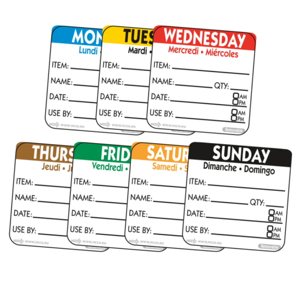 50mm (2") Square Trilingual Removable Day Labels-0