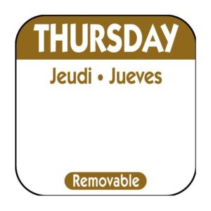 Thursday 25mm (1″) Square Trilingual Removable Label