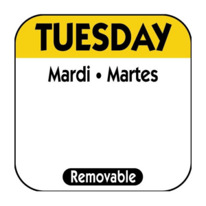 Tuesday 25mm (1") Square Trilingual Removable Label-0