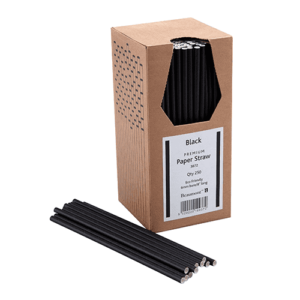 8 Inch 6mm Bore Paper Straw – BLACK Pk 250