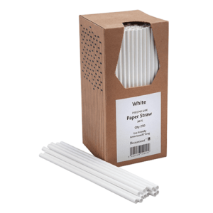 8 Inch 6mm Bore Paper Straw - WHITE Pk 250