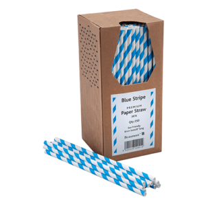 8 Inch 6mm Bore Paper Straw – BLUE & WHITE STRIPED Pk 250