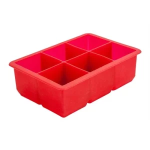 A Red Silicone Ice Mould with 6 Sections