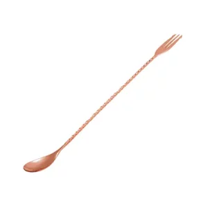 copper twisted cocktail spoon with a fork on the end