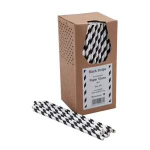 An image of Paper Straws Black & White Striped 20cm