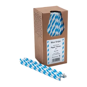 An image of Paper Straws Blue & White Striped 20cm