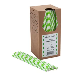 An image of Paper Straws Green & White Striped 20cm