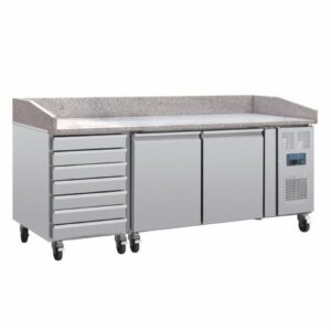 Polar U-Series Double Door Pizza Counter with Granite Top and Dough Drawers 290L