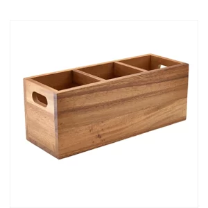 An image of a GenWare Acacia Wood 3 Compartment Cutlery Box 30 x 11cm