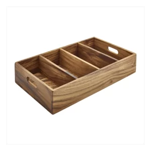 An image of a GenWare Acacia Wood 4 Compartment Cutlery Tray 53 x 32.5cm