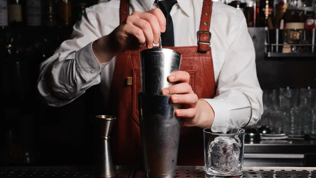 Image of a bartender with a boston cocktail shaker