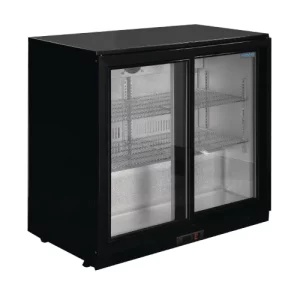 An image of the Polar G-Series Back Bar Cooler with Double Sliding Doors Black - 198L