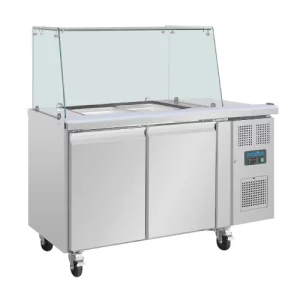 An image of the Polar U-Series GN Counter Saladette with Square Sneeze Guard - 2 Door