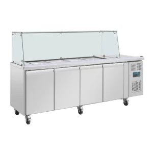 An image the Polar U-Series GN Counter Saladette with Square Sneeze Guard - 4 Door