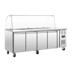 An image of the Polar U-Series Refrigerated GN Counter Saladette with Sneeze Guard 4 Door