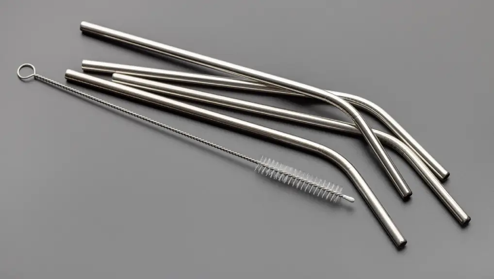 Close up image of a selection of steel straws part of the eco-friendly bar tools and equipment