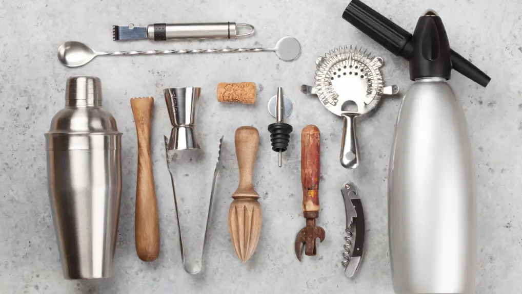 close up image of bar equipment and bar tools