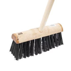 An image of the 13" Half Round Wooden Yard Broom - PVC Bristle With 55" Handle