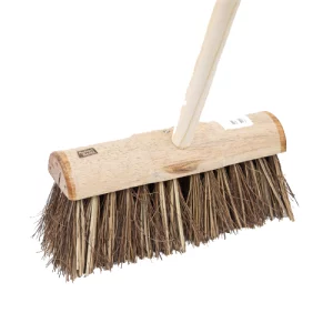 An image of the Half Round Wooden Yard Broom Stiff Bristle 13" With 55" Handle