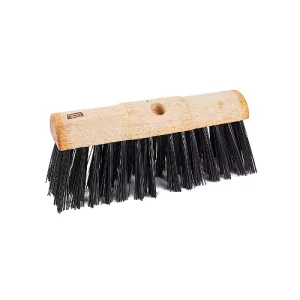 An image of the Wooden Yard Broom Half Round PVC Bristle With Hole 13"/33cm