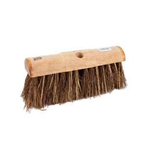 An image of the Wooden Yard Broom Half Round Stiff Bristle With Hole 13"/33cm