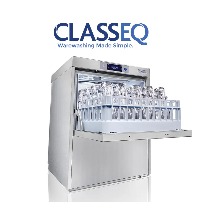 Image of a Classeq branding and a glasswasher