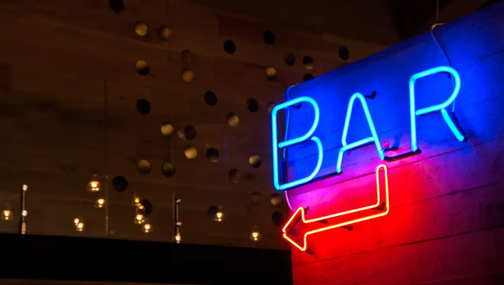 Image of a neon bar sign in red and blue